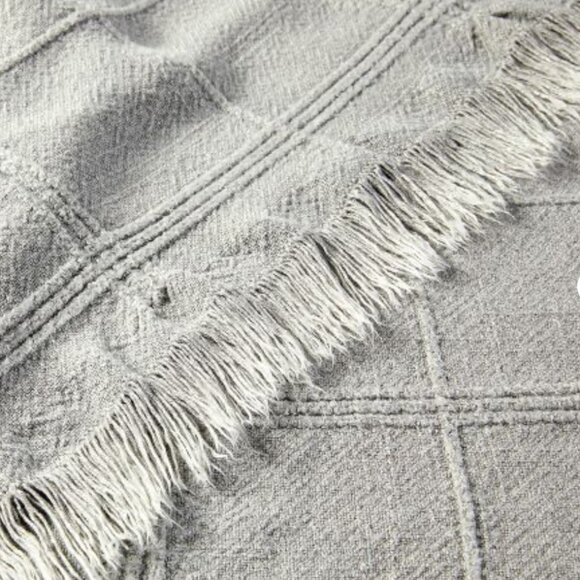 Hearth & Hand with Magnolia Textured Grid Lines‎ Dobby Light Gray Throw Blanket - Picture 3 of 5